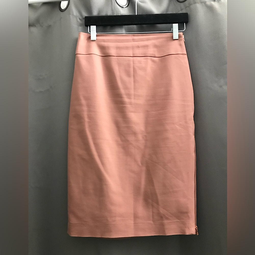 Express pink pencil midi skirt with gold zipper size 4